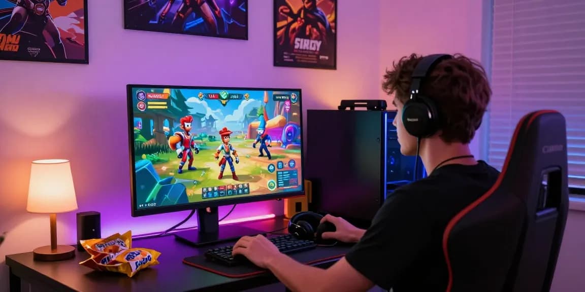 Engaged player enjoying immersive porn games on a modern gaming setup with vibrant LED lights.