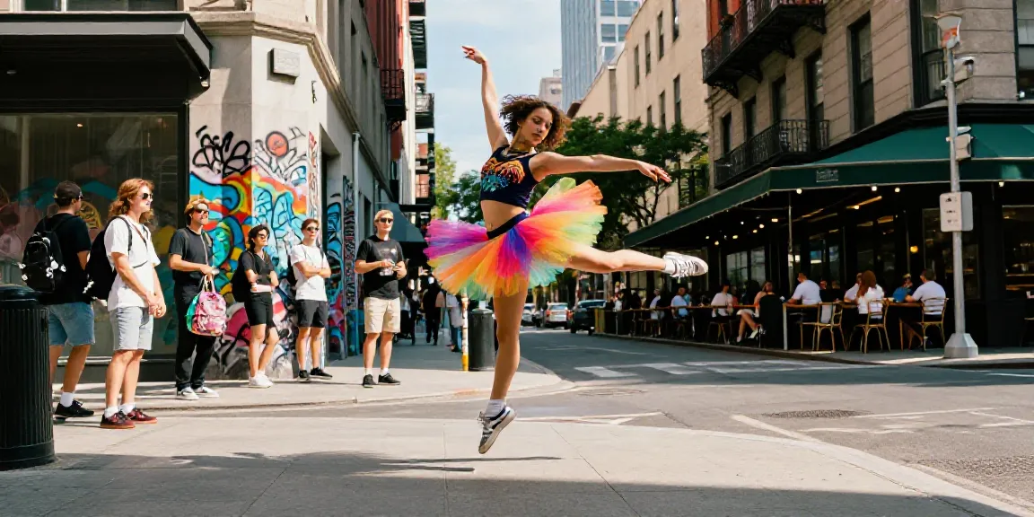 Dancer showcasing a tutu in an urban setting, capturing the spirit of tutu-store.com fashion.