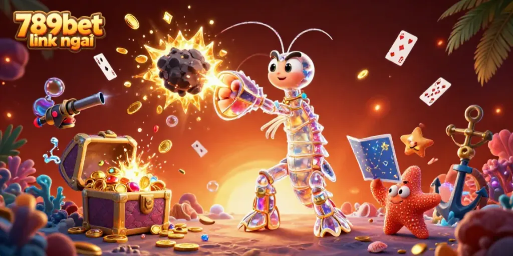 Engage with 789bet link mới through dynamic cartoon action featuring a galactic mantis shrimp.