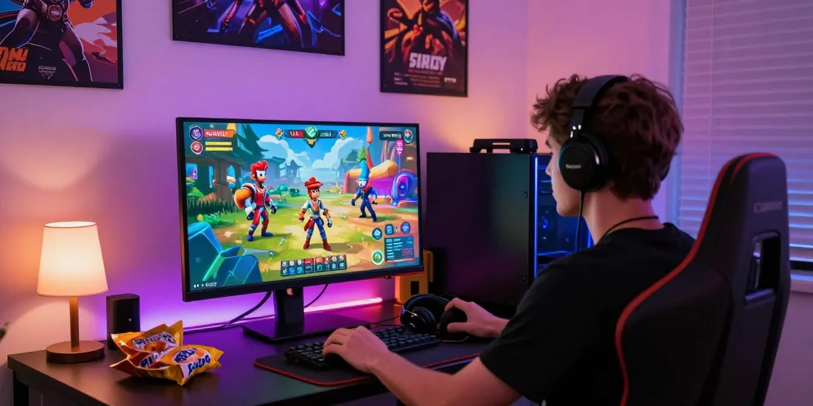 Engaged player enjoying immersive porn games on a modern gaming setup with vibrant LED lights.