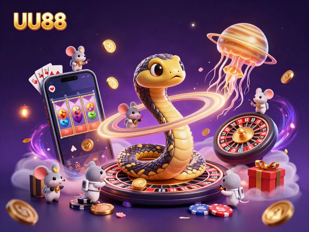 Engage in thrilling gameplay at UU88 with a colorful cosmic casino scene featuring unique characters and vibrant elements.