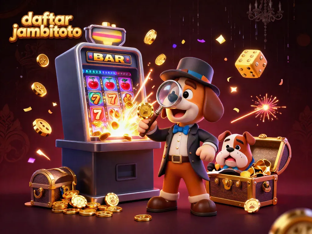 Engage in thrilling gameplay at daftar jambitoto featuring animated characters and a dynamic casino scene.