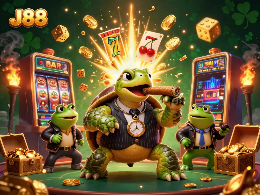 Experience thrilling casino action with J88 as the snapping turtle and bullfrog enforcers dominate the scene.