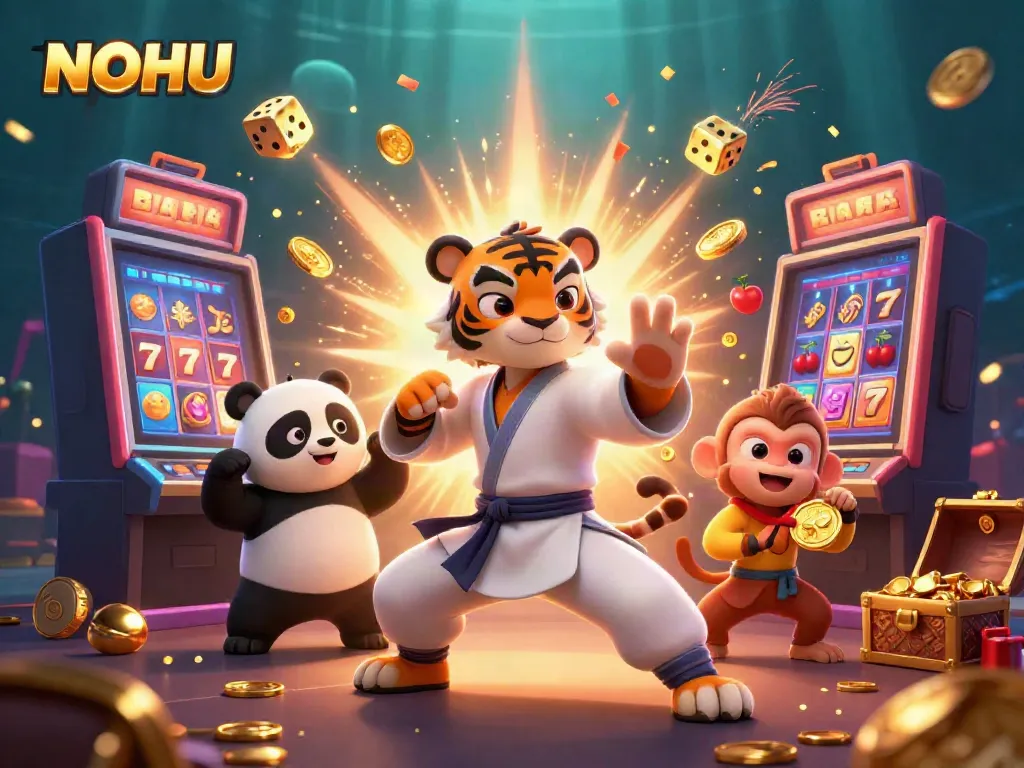 Experience thrilling gameplay at NOHU with 3D characters amidst a vibrant casino scene.