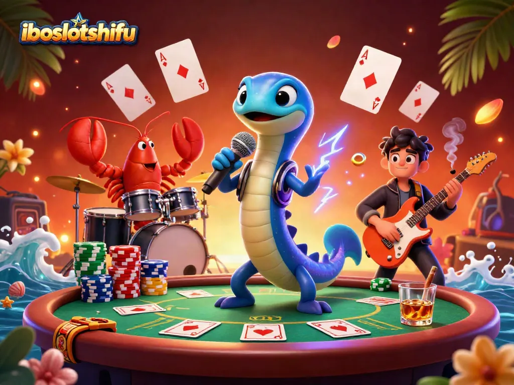 Experience the vibrant action at iboslotshifu with electric eel DJ and underwater casino band.