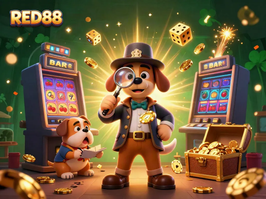 Experience thrilling moments at RED88 casino through a vibrant 3D illustration packed with excitement.