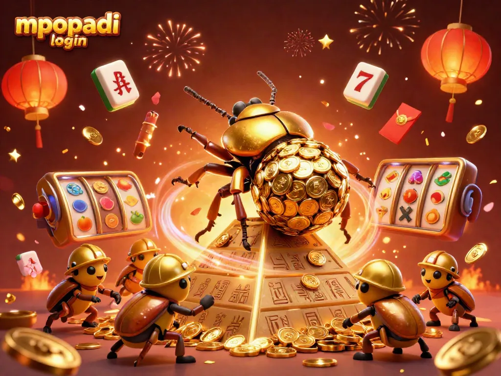 Experience seamless gameplay with mpopadi login, featuring festive casino elements in a vibrant scene.