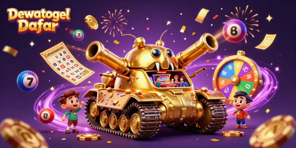 Experience the excitement of Dewatogel Daftar with a vibrant casino scene and lottery elements.