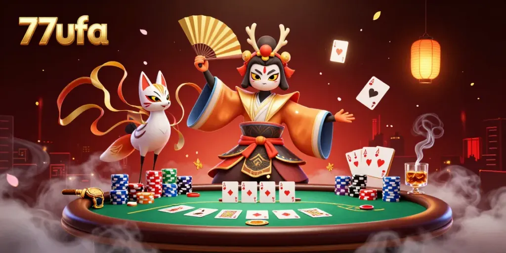 Engage in thrilling gameplay at 77ufa with vibrant casino elements and dynamic characters.