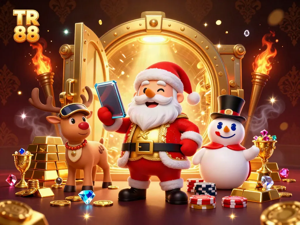 Experience amazing jackpots with TR 88 in this vibrant casino scene featuring Santa and friends.