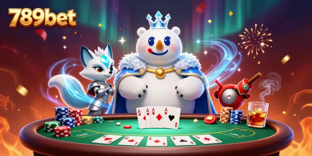 Experience the excitement of 789bet with a vibrant 3D casino scene featuring poker elements.