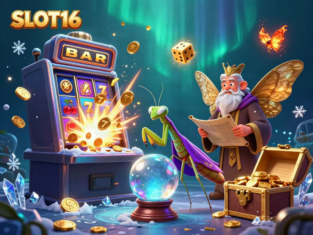SLOT16 combines a mystical fortune teller and librarian with dynamic casino elements in vibrant 3D.
