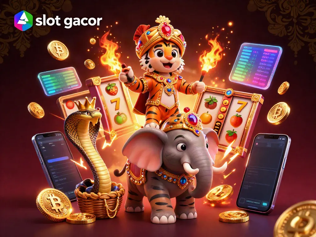 Experience the thrill of slot gacor with our dynamic 3D illustration featuring exotic elements and vibrant casino symbols.