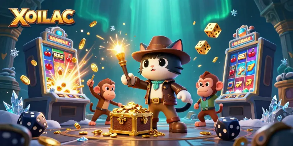Experience the excitement of XOILAC as the explorer cat uncovers a golden casino artifact amidst ancient traps.