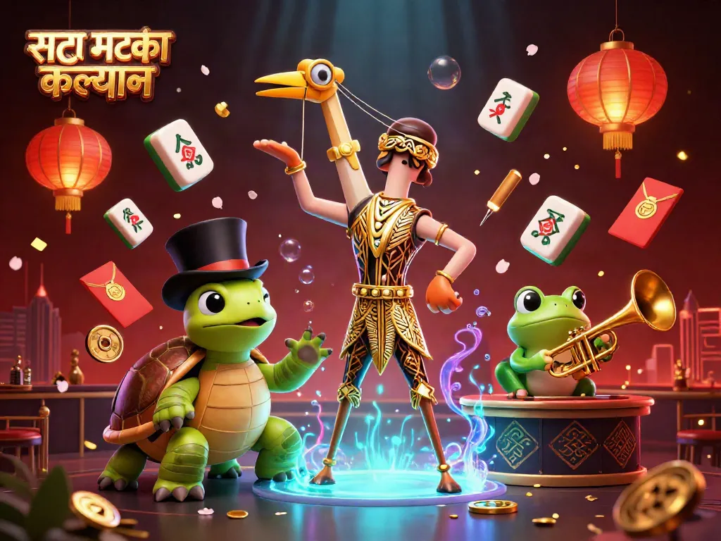 सट्टा मटका कल्याण के प्रमोशन पर आधारित रंगीन और जीवंत 3D चित्रण।
