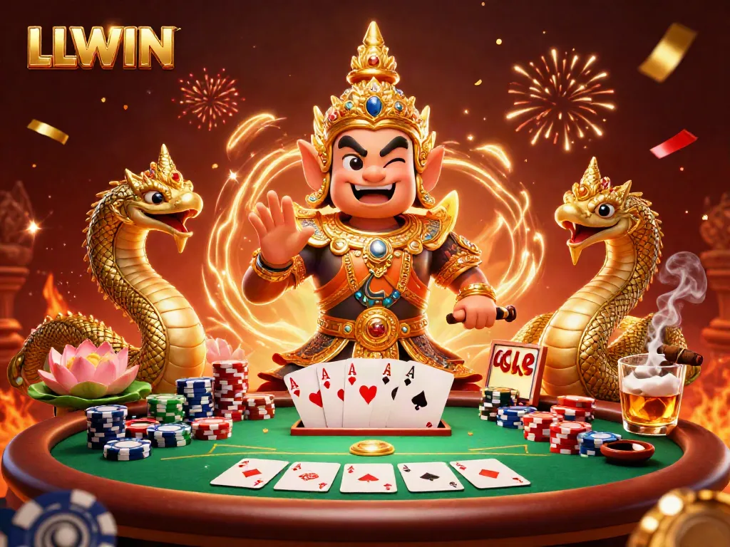 Engage in thrilling poker with LLWIN's vibrant casino scene featuring friendly guardians.